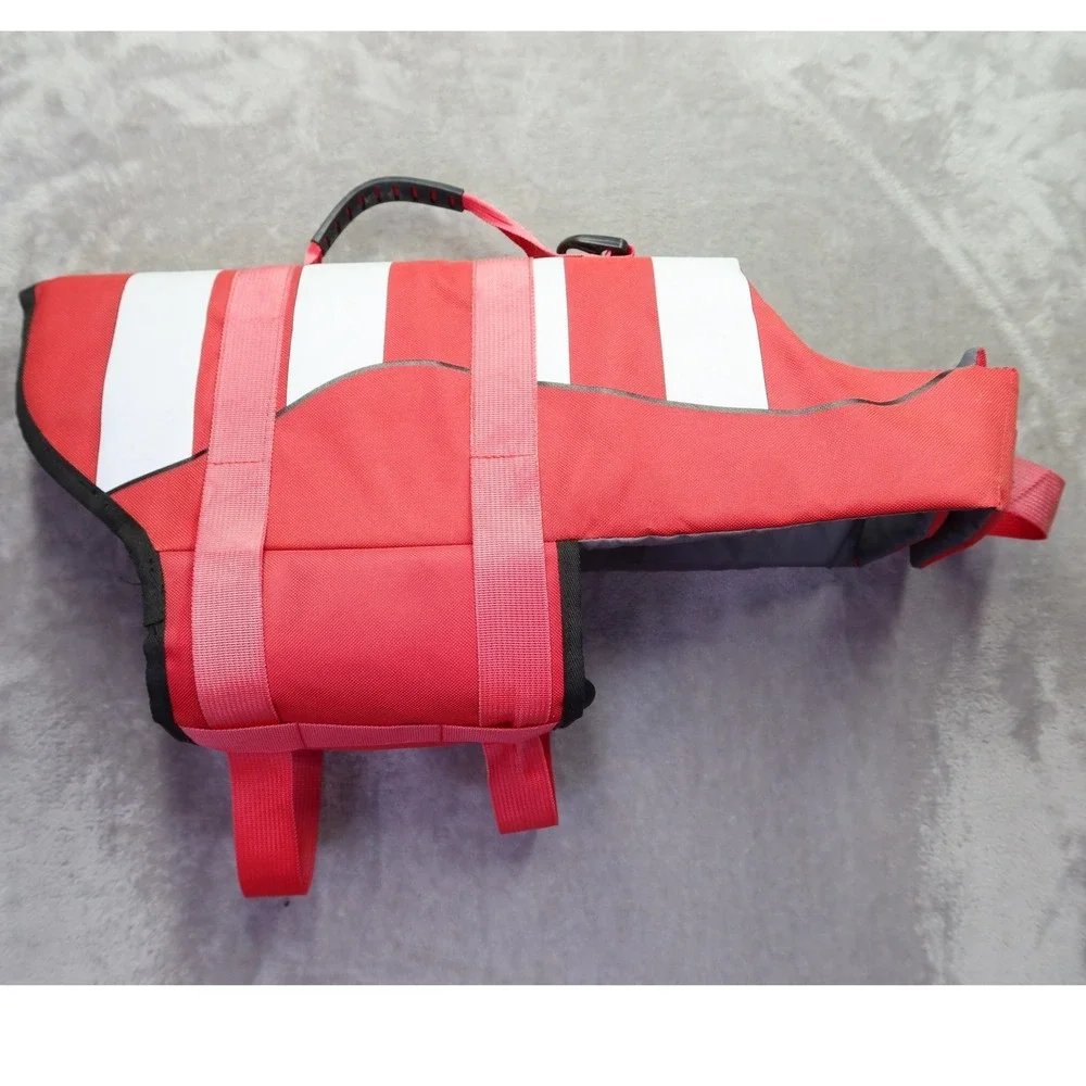 Red White Striped Dog‎ Life Vest Jacket Safety Flotation Aid Size L